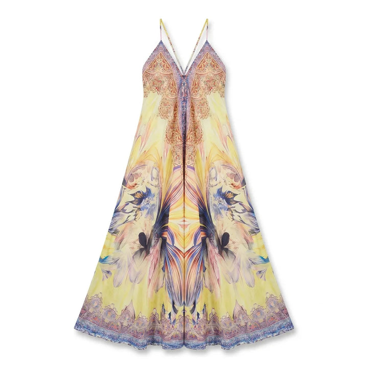 Elena Printed Maxi Dress - Color:Yellow;Size:XS