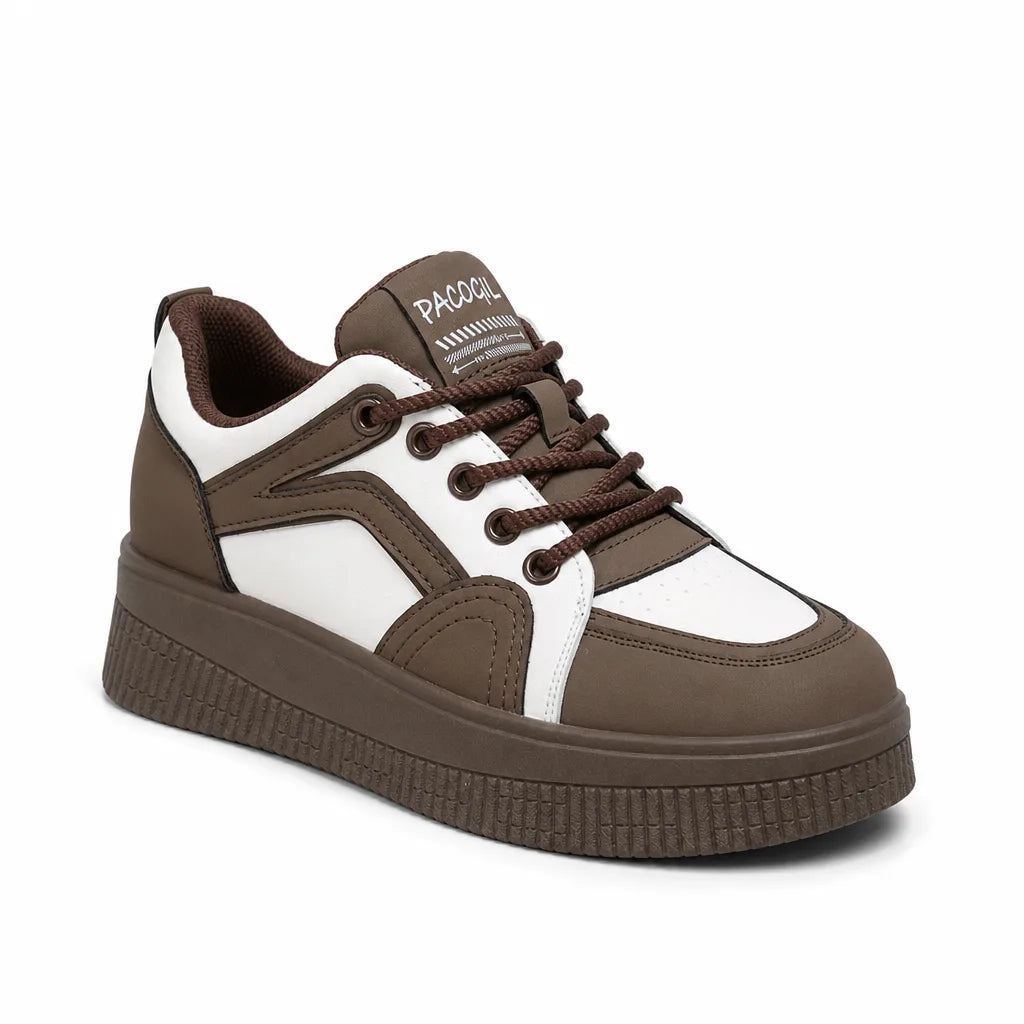 Women's Brown 4cm heel Franklin Platform Lace-Up Sneakers