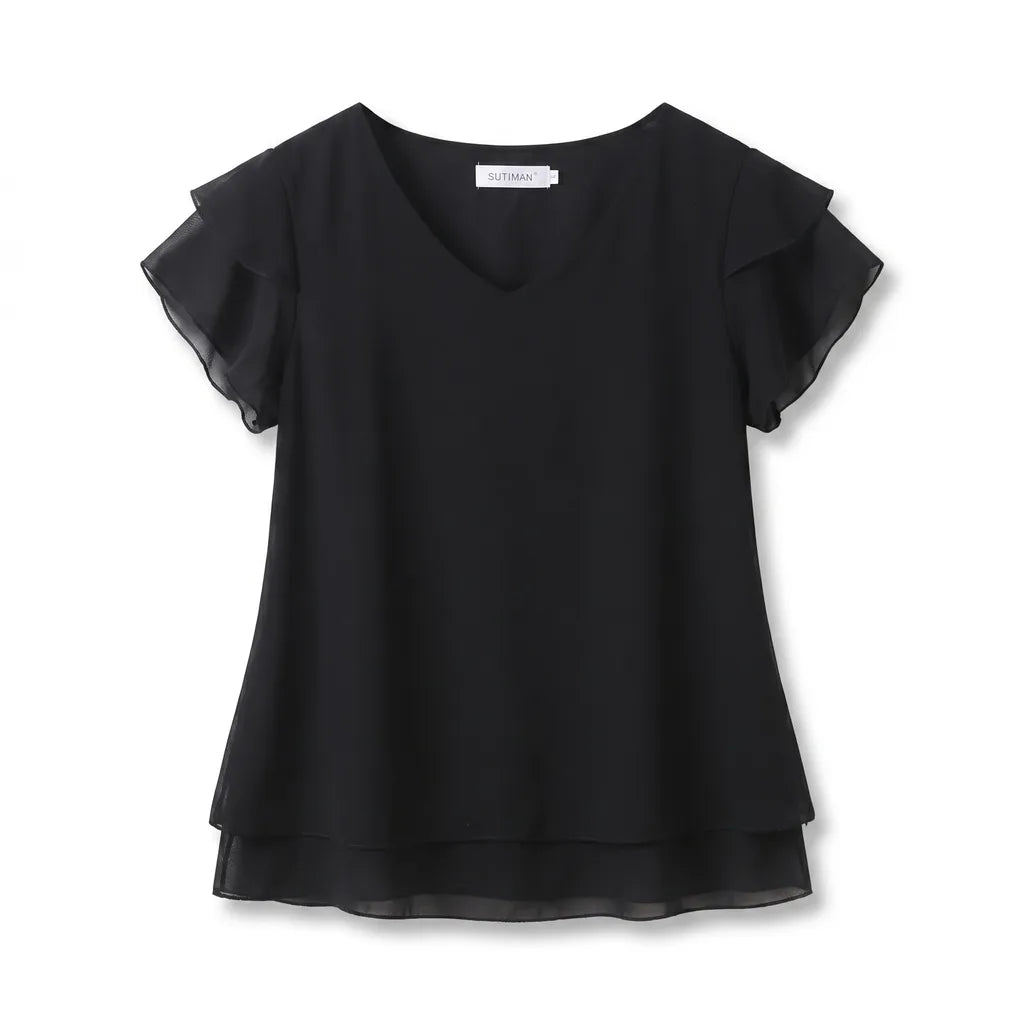 Emma Ruffle Sleeve Blouse - Color:Black;Size:S
