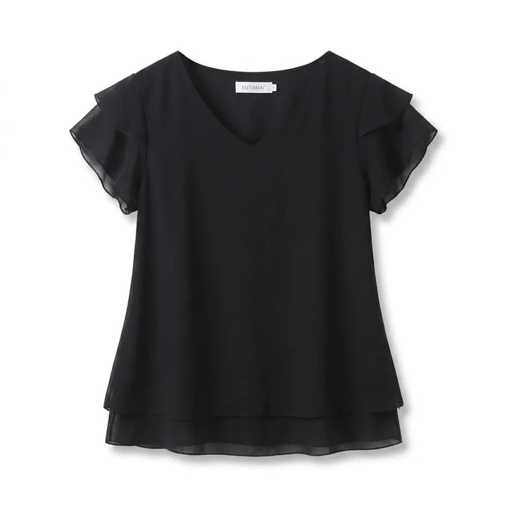 Emma Ruffle Sleeve Blouse - Color:Black;Size:S