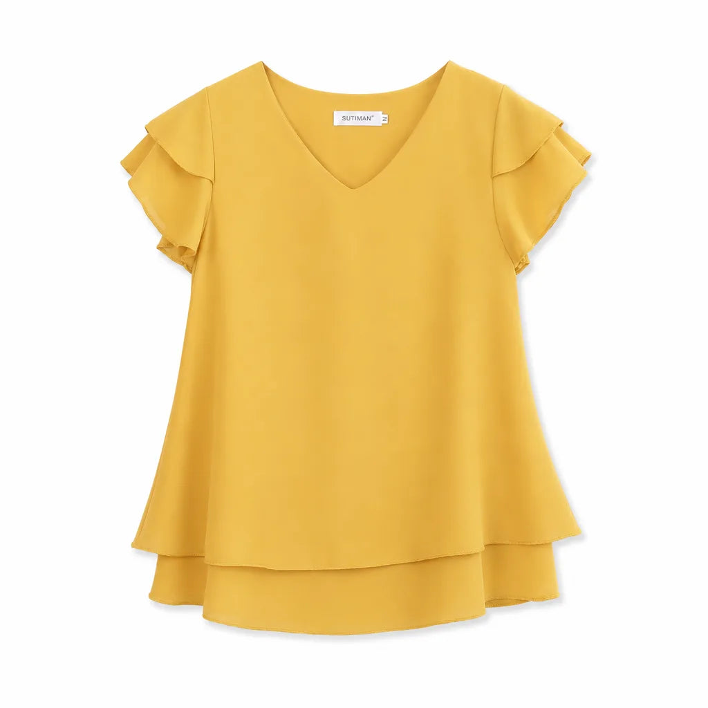 Emma Ruffle Sleeve Blouse - Color:Ginger;Size:S