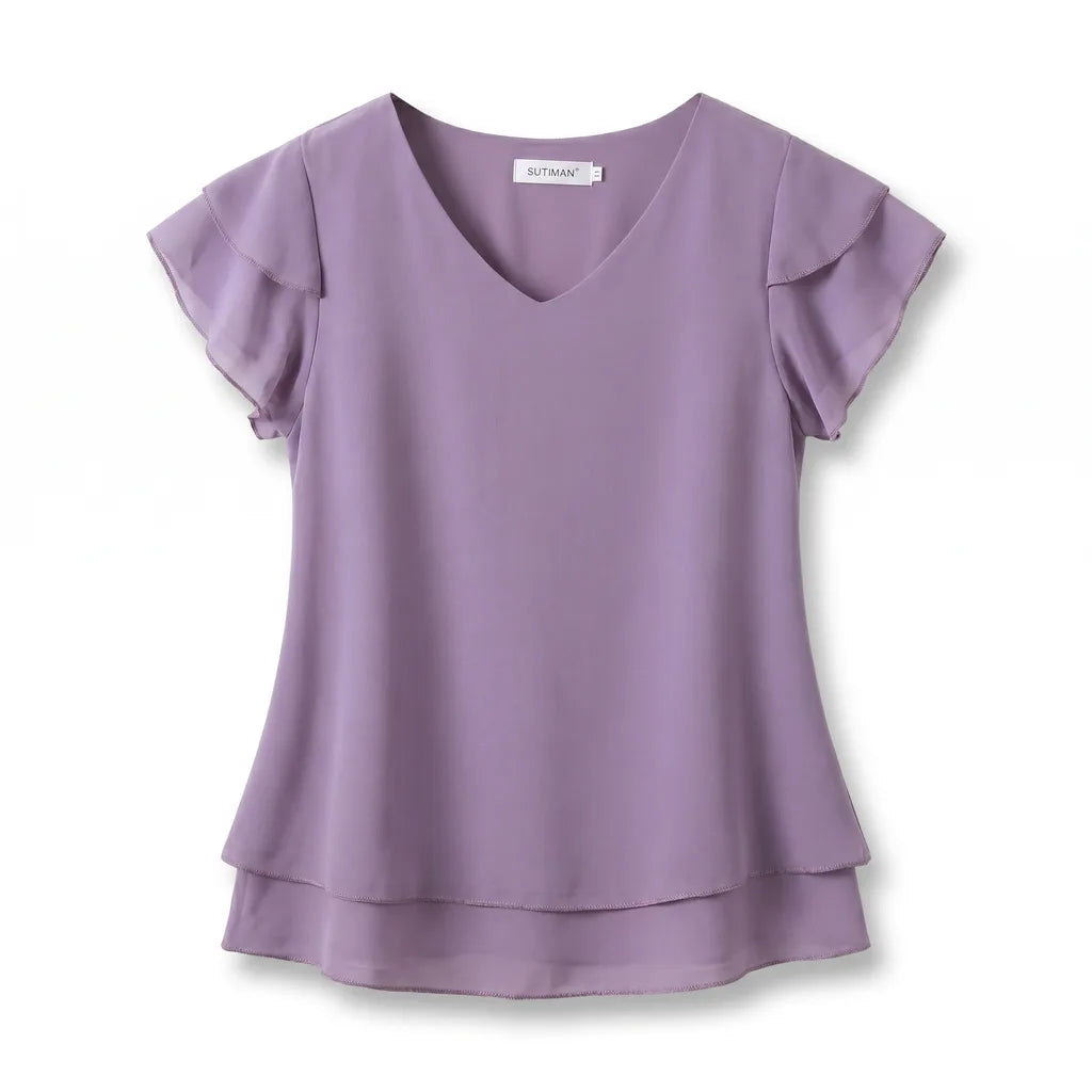 Emma Ruffle Sleeve Blouse - Color:Lavender;Size:S