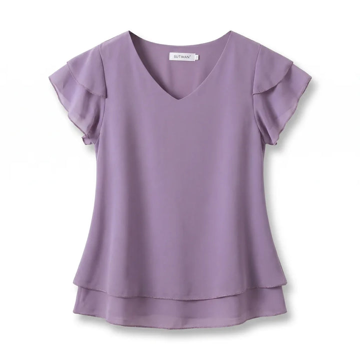 Emma Ruffle Sleeve Blouse - Color:Lavender;Size:S