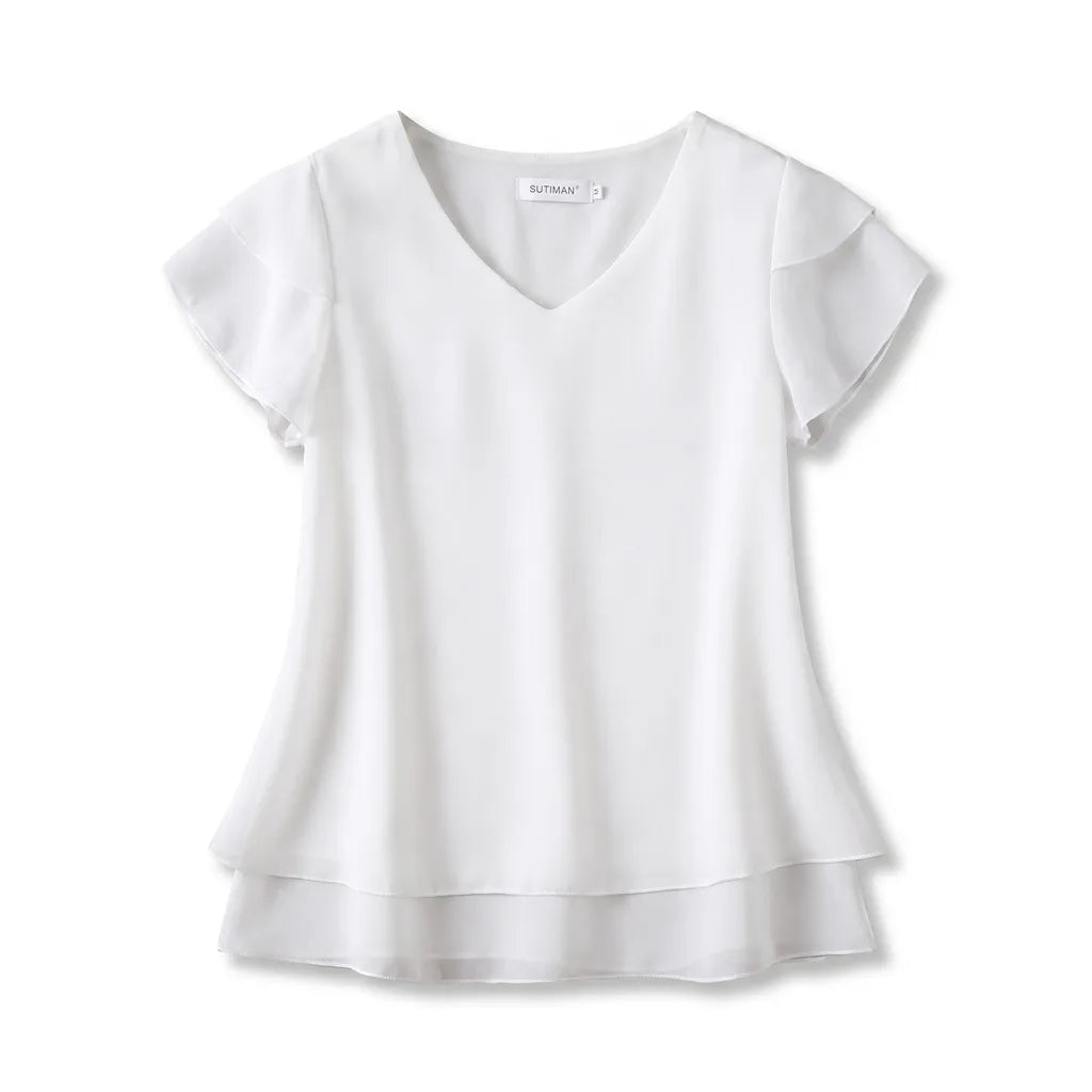 Emma Ruffle Sleeve Blouse - Color:White;Size:S