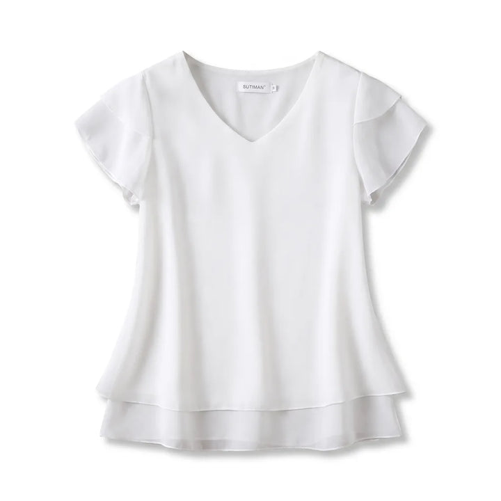 Emma Ruffle Sleeve Blouse - Color:White;Size:S