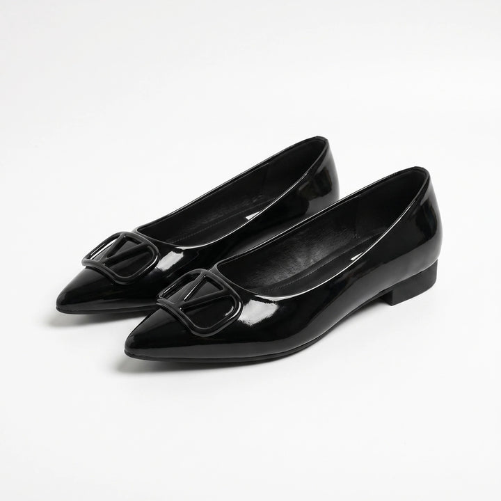 Esme V-Buckle Patent Flats - Color:Black;Size:35