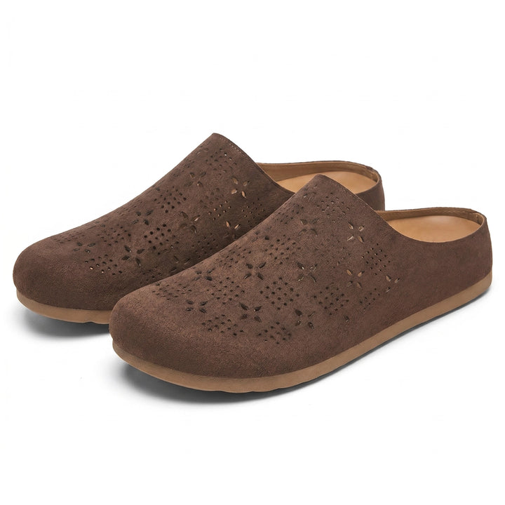 Estella Cut-Out Flat Mules - Color:Coffee;Size:35