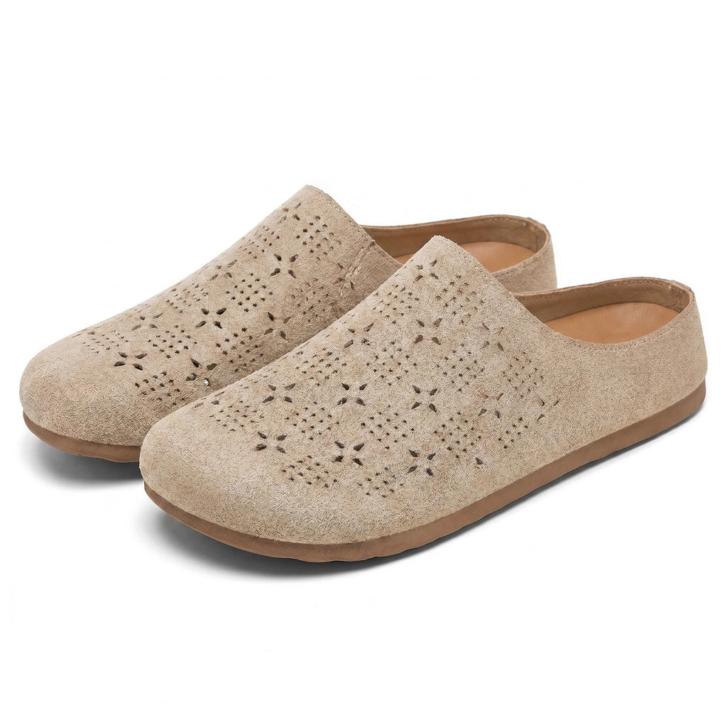 Estella Cut-Out Flat Mules - Color:Khaki;Size:35