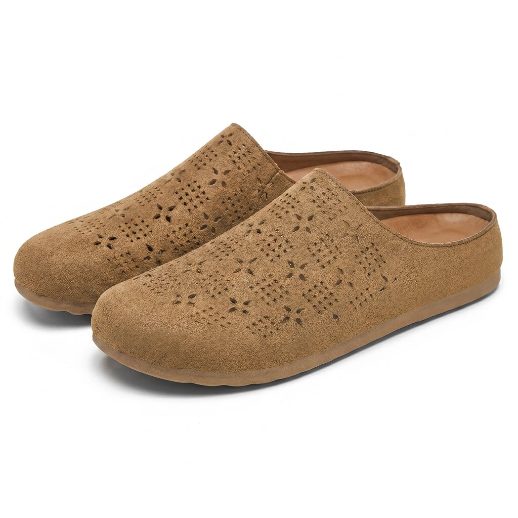Estella Cut-Out Flat Mules - Color:Moss Green;Size:35