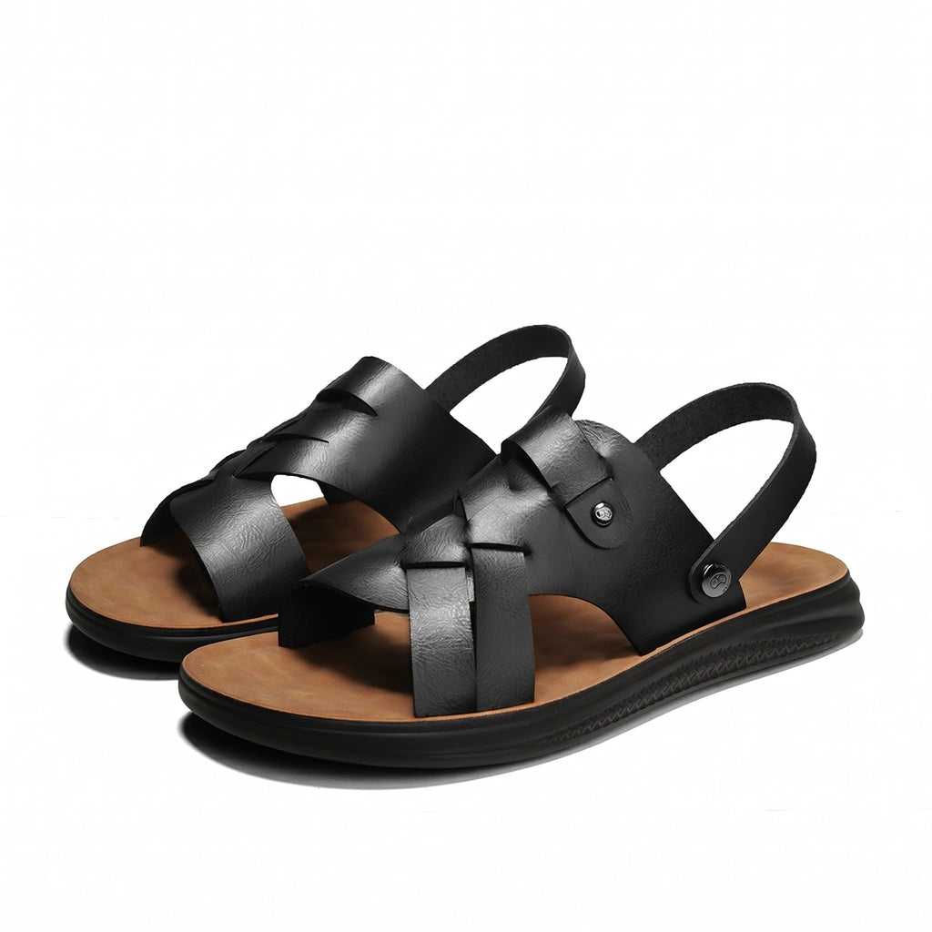 Ethan Dual-Strap Sandals - Color:Brown Black;Size:38