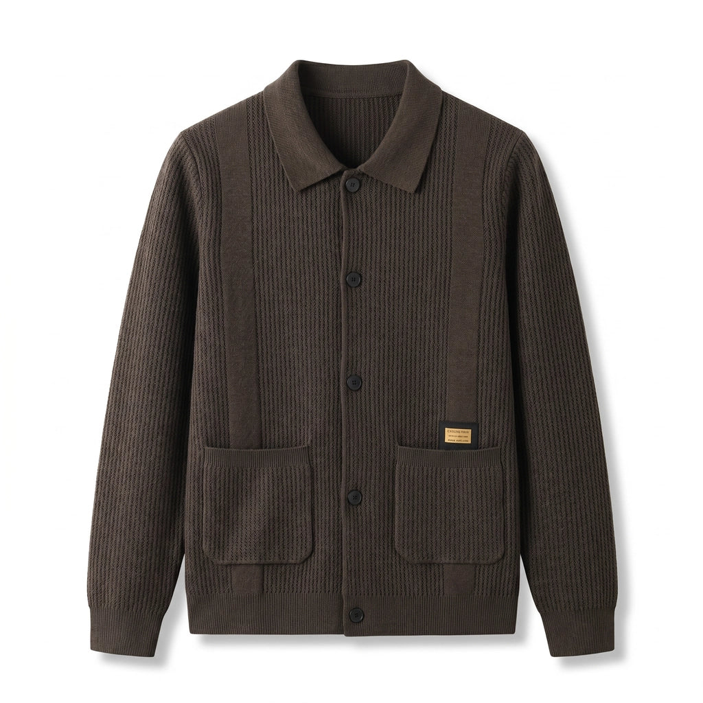 Ethan Knit Cardigan Jacket  - Color:Coffee;Size:S