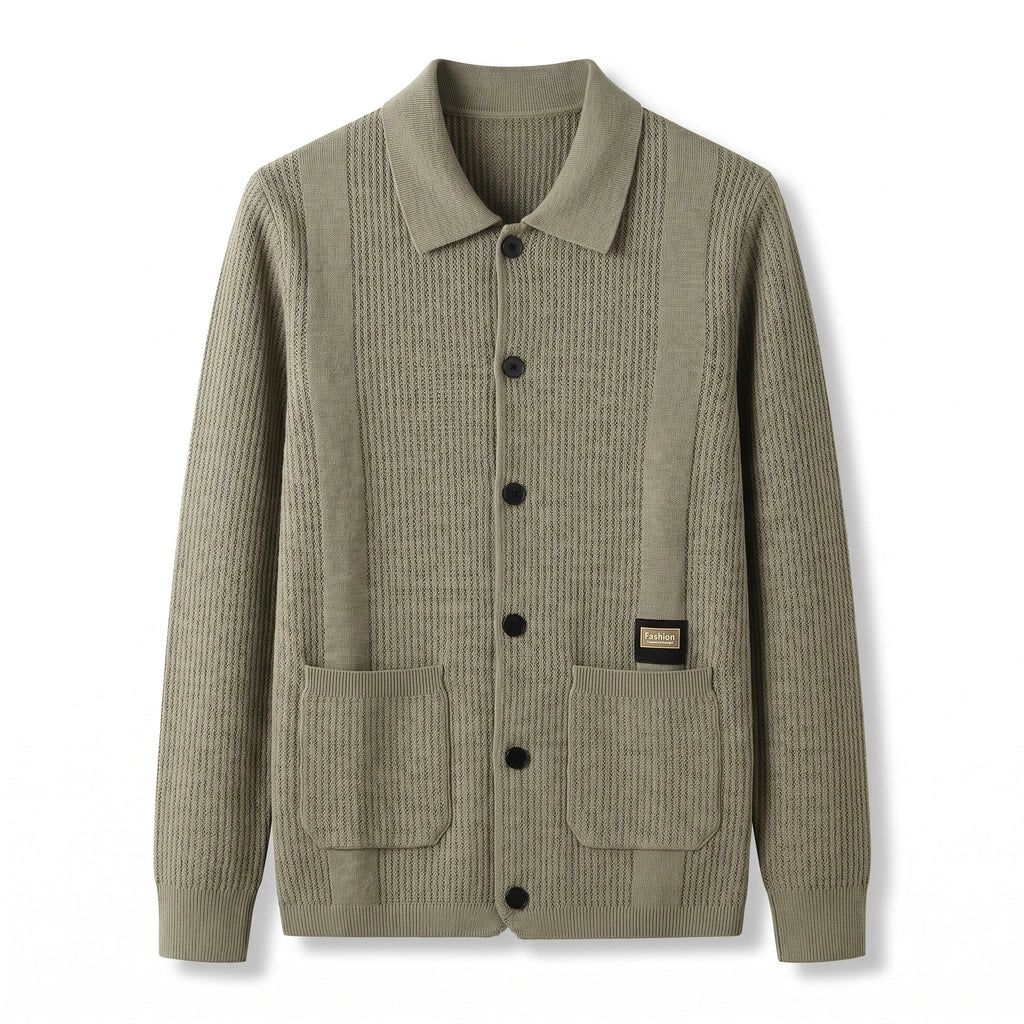 Ethan Knit Cardigan Jacket  - Color:Khaki;Size:S