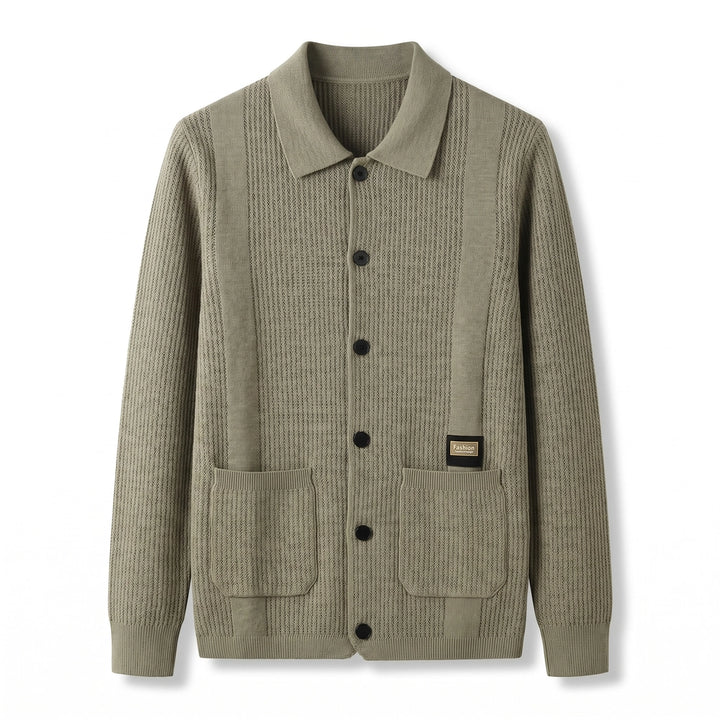 Ethan Knit Cardigan Jacket  - Color:Khaki;Size:S