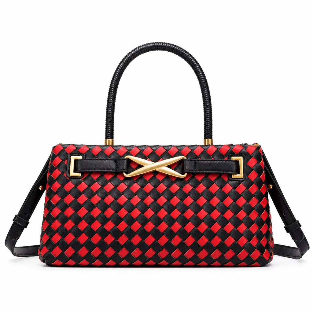 Eva Two-Tone Woven Bag - Color:Black/Red;Size:11" x 4" x 6"