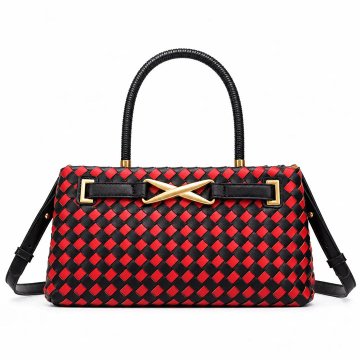 Eva Two-Tone Woven Bag - Color:Black/Red;Size:11" x 4" x 6"