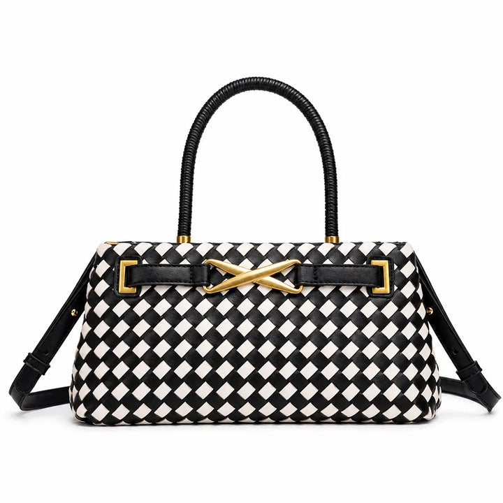 Eva Two-Tone Woven Bag - Color:Black/White;Size:11" x 4" x 6"