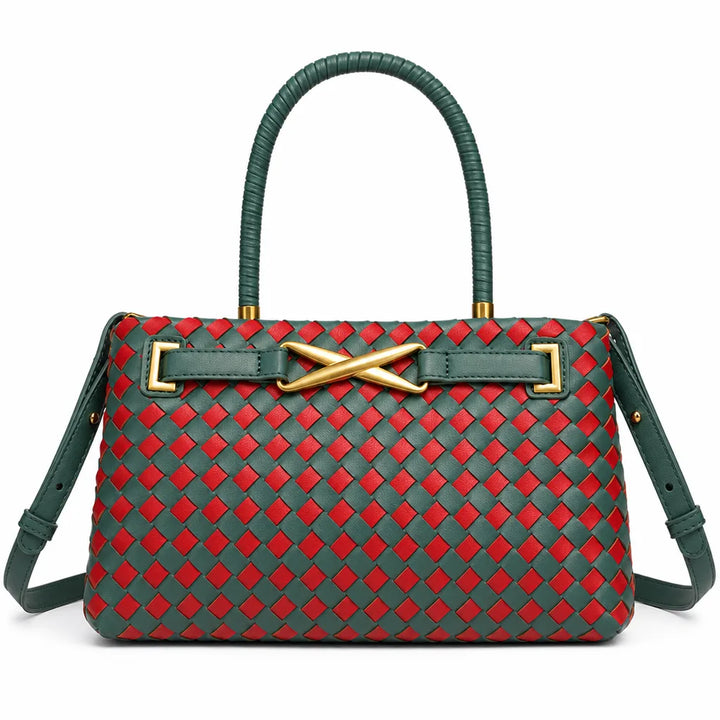 Eva Two-Tone Woven Bag - Color:Green/Red;Size:11" x 4" x 6"