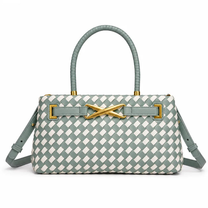 Eva Two-Tone Woven Bag - Color:Olive Green/White;Size:11" x 4" x 6"