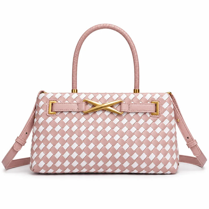 Eva Two-Tone Woven Bag - Color:Pink/White;Size:11" x 4" x 6"