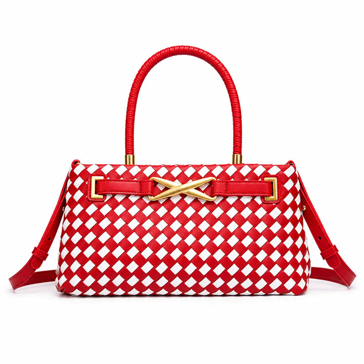 Eva Two-Tone Woven Bag - Color:Red/White;Size:11" x 4" x 6"