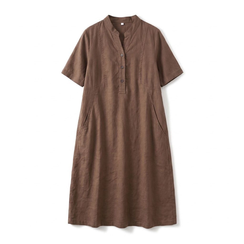 Evangeline Midi Dress - Color:Brown;Size:S