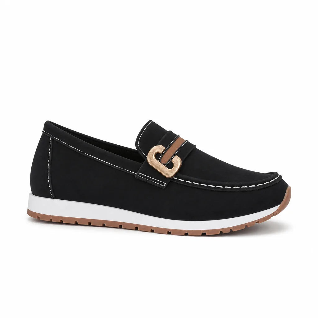 Women's Black Evelyn Buckle Platform Loafers