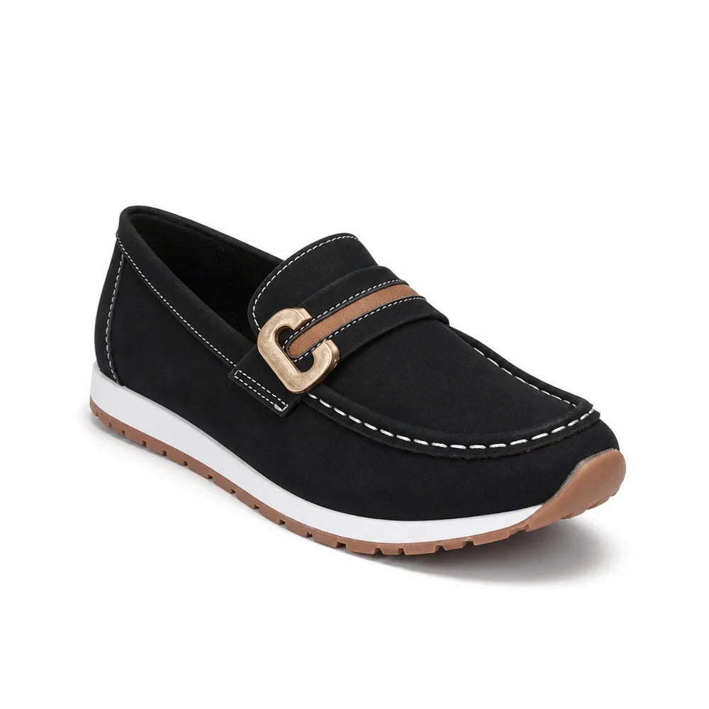 Women's Black Evelyn Buckle Platform Loafers