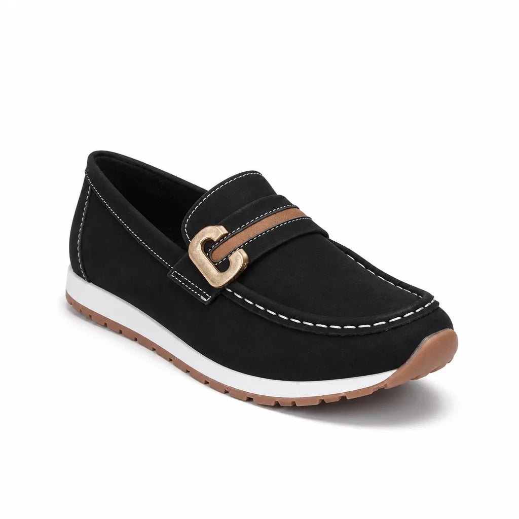 Women's Black Evelyn Buckle Platform Loafers