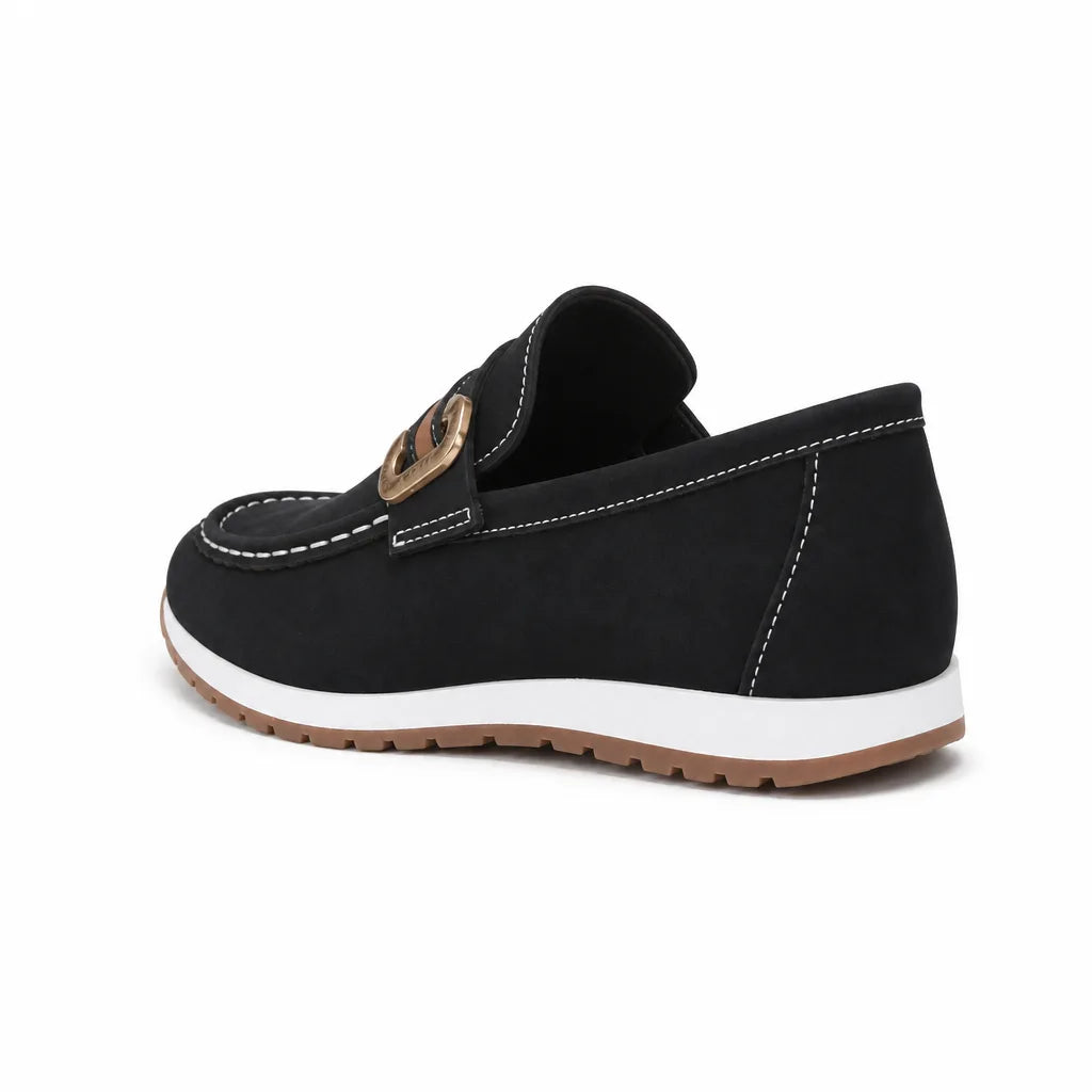 Women's Black Evelyn Buckle Platform Loafers