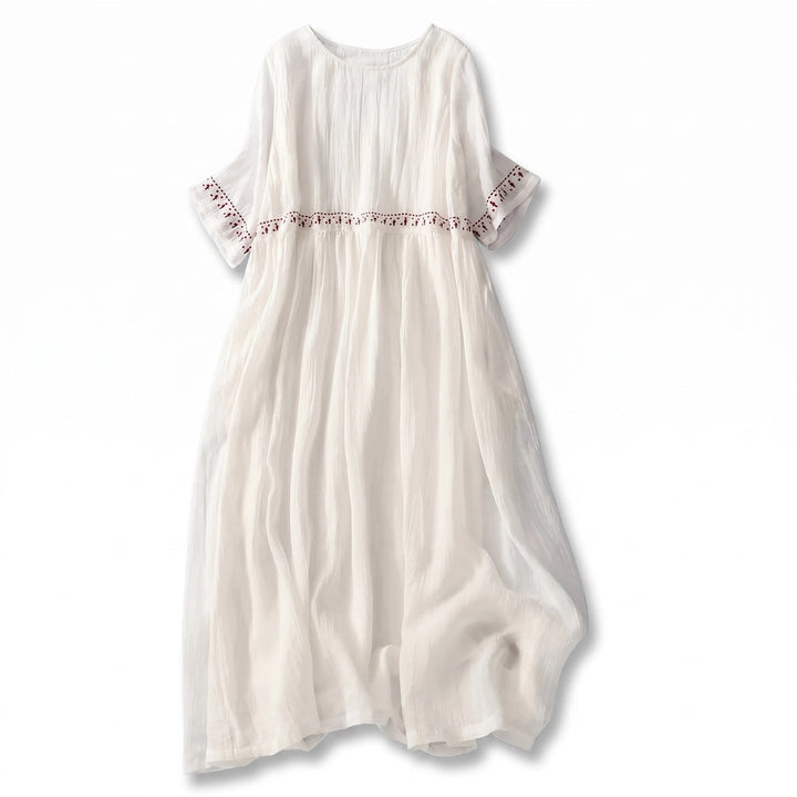 Fitzroy Embroidered Cotton Midi Dress - Color:White;Size:S