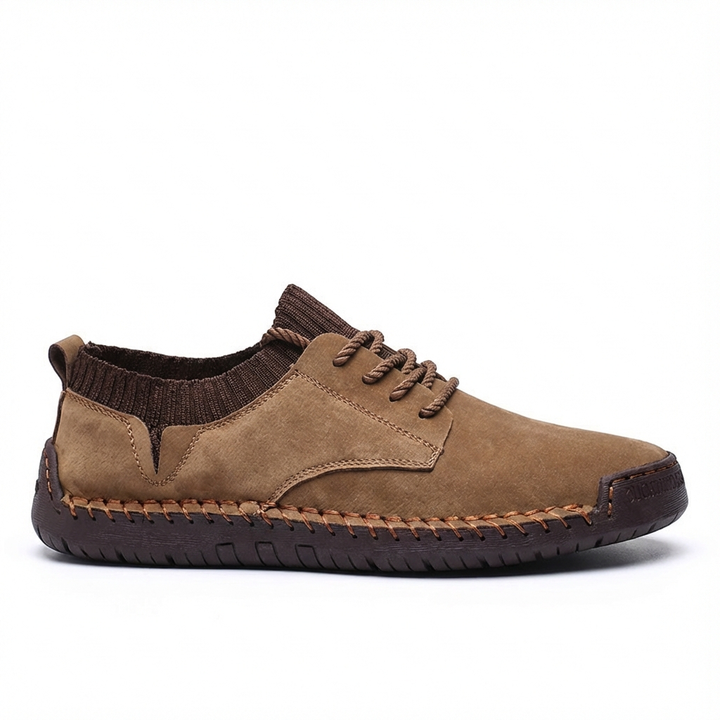 Leather Work Shoes with Contrast Stitching and Sock Collar
