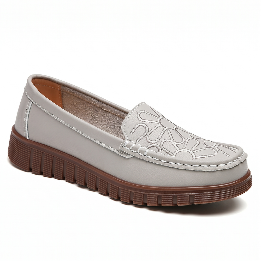 Gray Elena Leather Slip-On Loafers 2