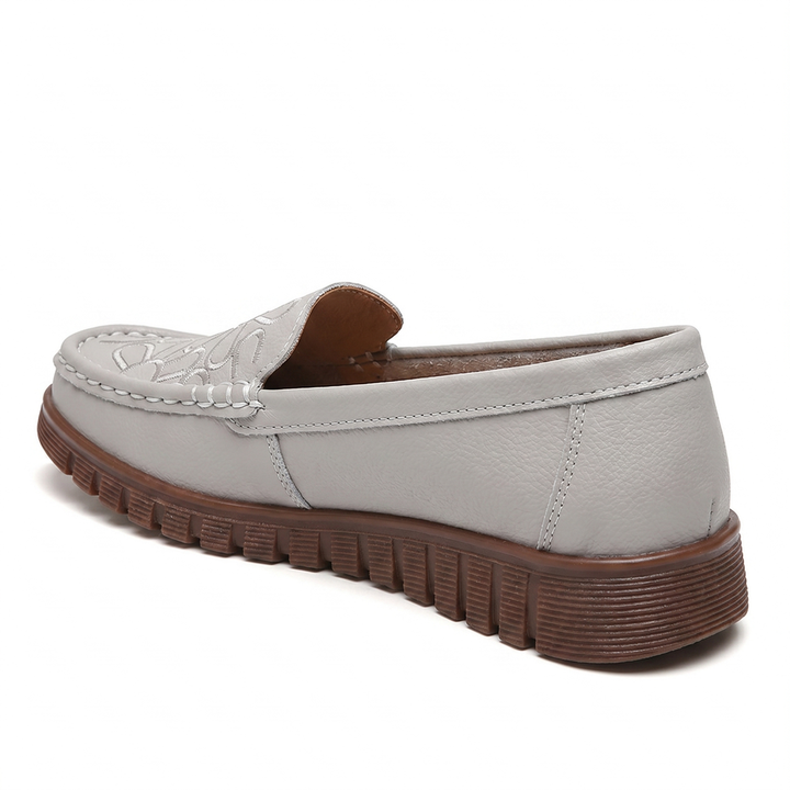 Gray Elena Leather Slip-On Loafers 3