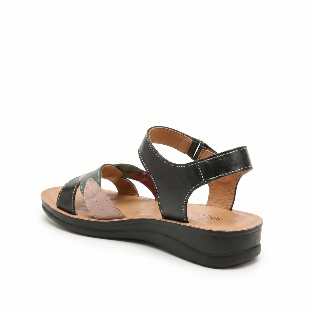 Black Elena Leather Peep-Toe Sandals 1