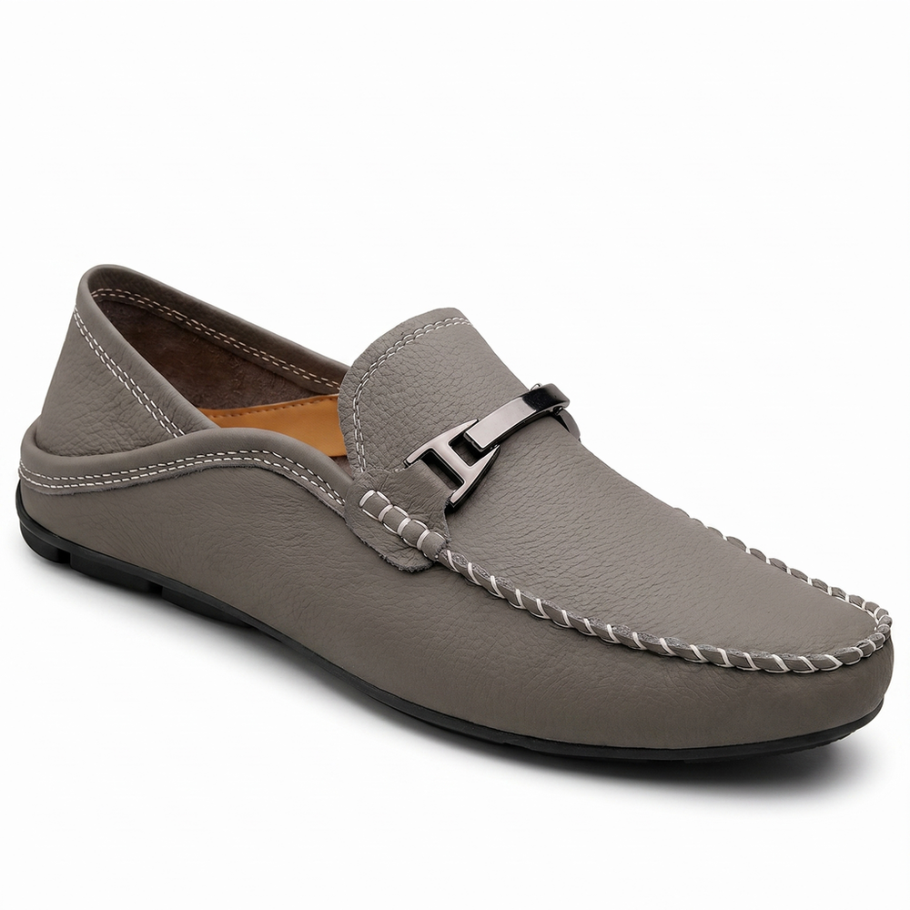 Gray Mason Leather Slip-On Loafers 3