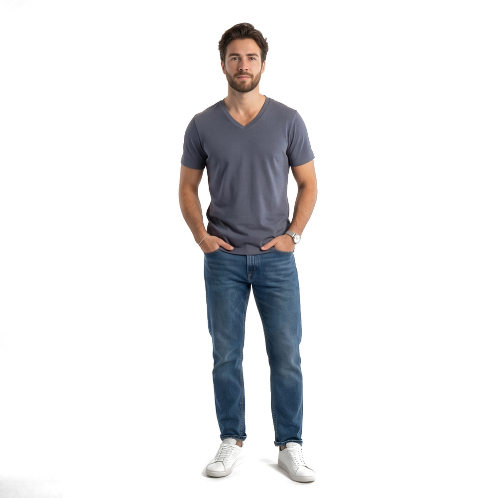 Fog Blue Mason Cotton V-Neck Tee 3