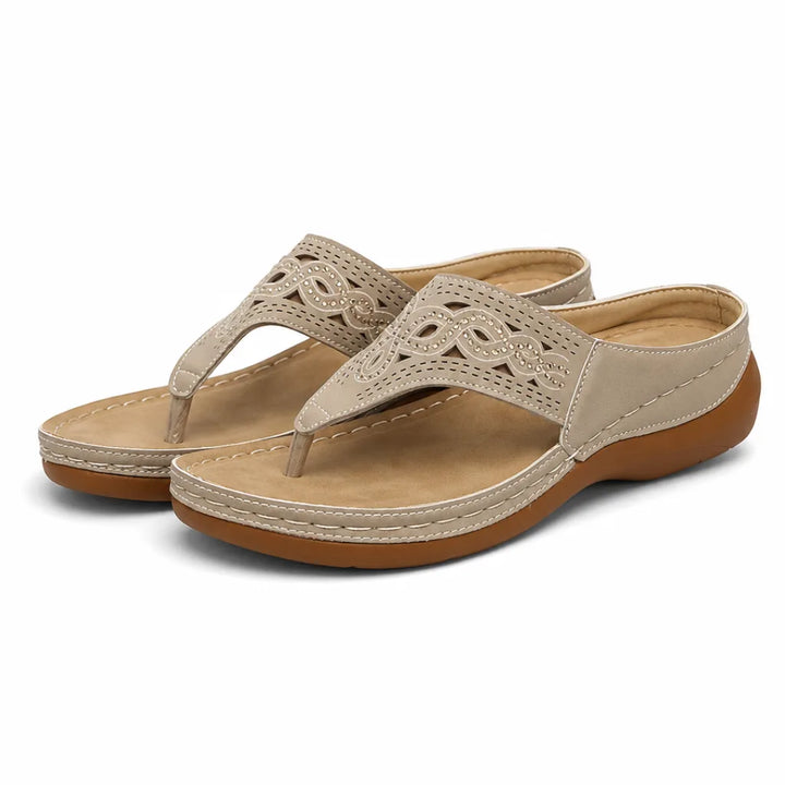 Francesca Rhinestone Thong Slides - Color:Brown;Size:36