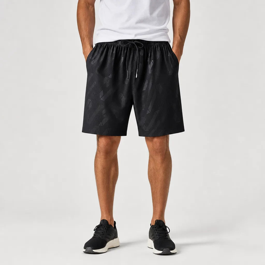 Men's Black Atlas Printed Beach Shorts