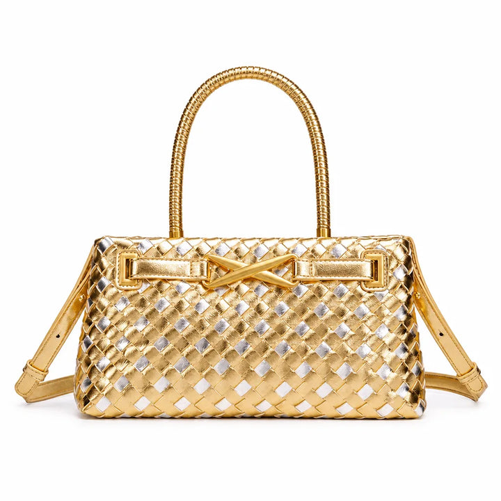 Gemma Woven Structured Bag - Color:Gold;Size:11" x 4" x 6"