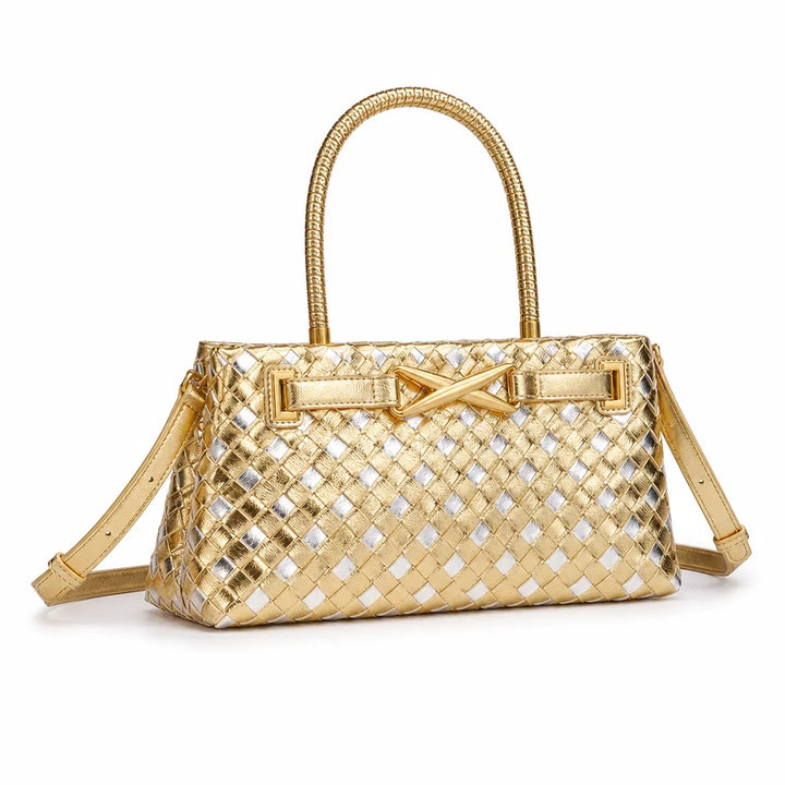 Women's Gold and Silver Julianna Woven Tote Bag