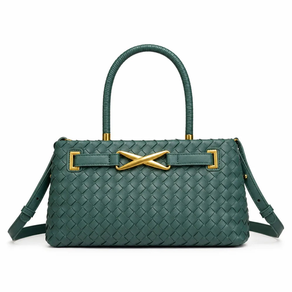 Gemma Woven Structured Bag - Color:Green;Size:11" x 4" x 6"