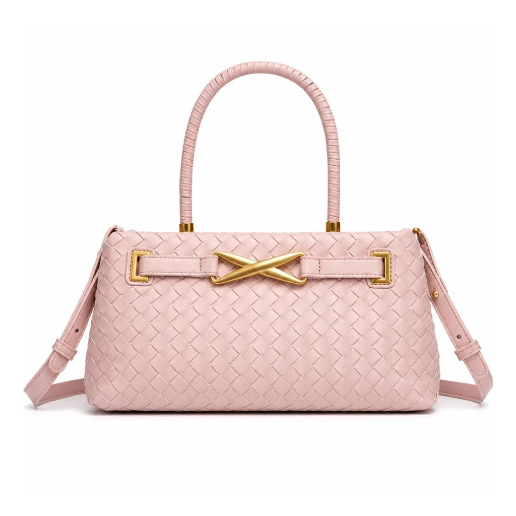 Gemma Woven Structured Bag - Color:Pink;Size:11" x 4" x 6"
