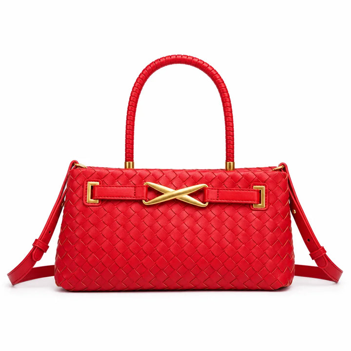 Gemma Woven Structured Bag - Color:Red;Size:11" x 4" x 6"