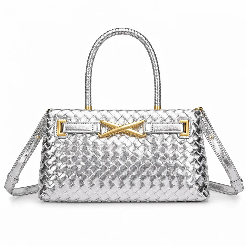 Gemma Woven Structured Bag - Color:Silver;Size:11" x 4" x 6"