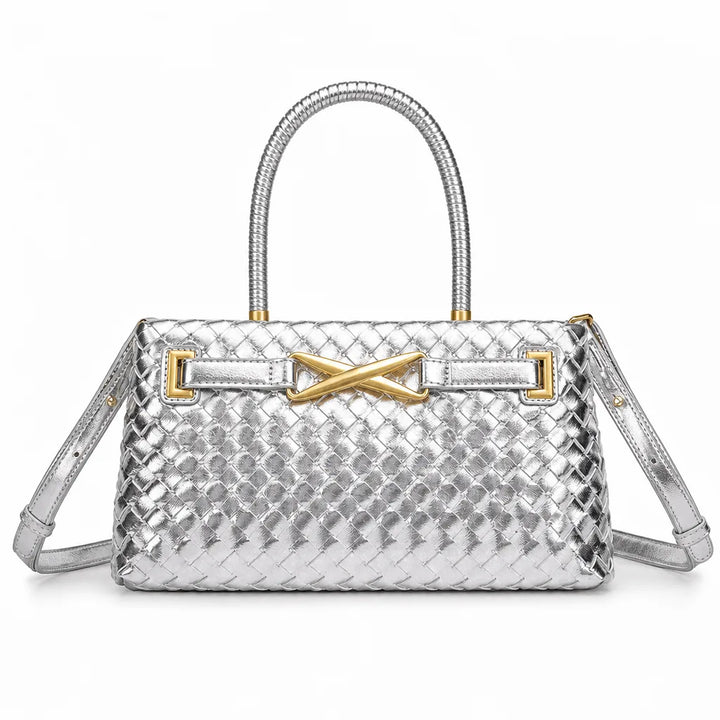 Gemma Woven Structured Bag - Color:Silver;Size:11" x 4" x 6"
