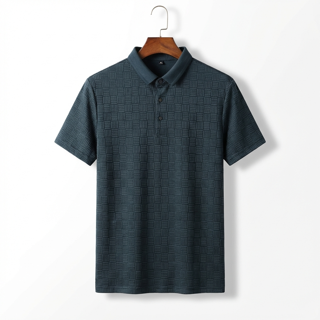 Short Sleeve Jacquard Polo Shirt in Breathable Cotton Blend