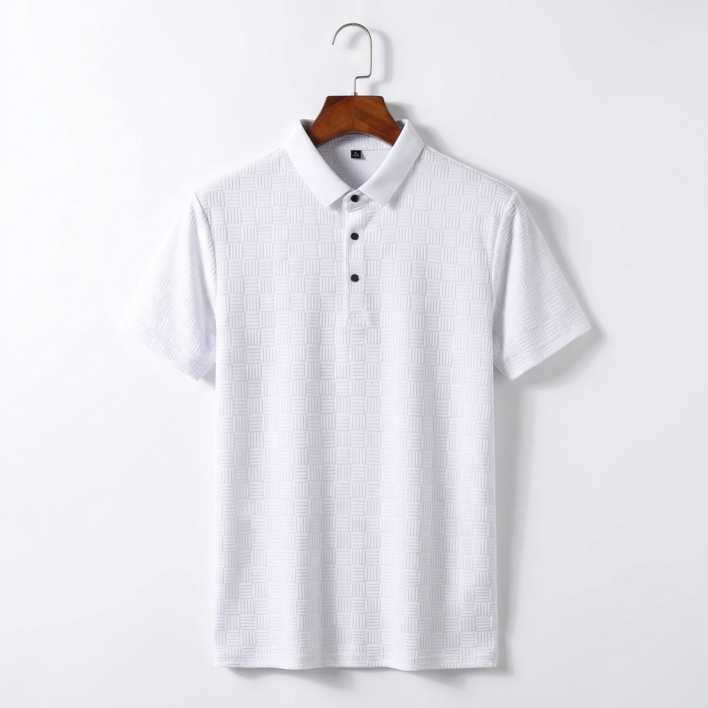 Short Sleeve Jacquard Polo Shirt in Breathable Cotton Blend