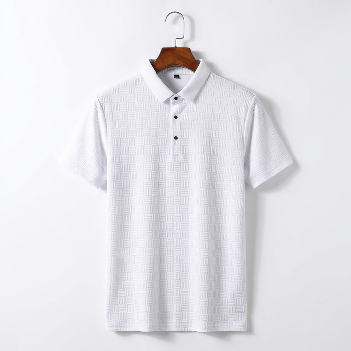 Short Sleeve Jacquard Polo Shirt in Breathable Cotton Blend
