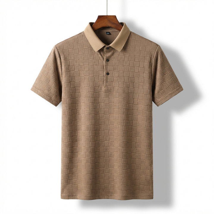 Short Sleeve Jacquard Polo Shirt in Breathable Cotton Blend