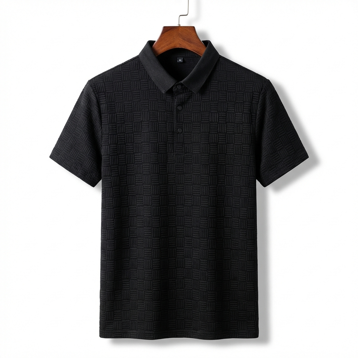 Short Sleeve Jacquard Polo Shirt in Breathable Cotton Blend